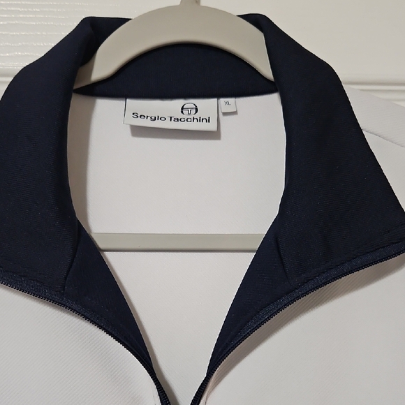 Sergio Tacchini Men's Zip-Up Sweater in Navy and White - Picture 3 of 7